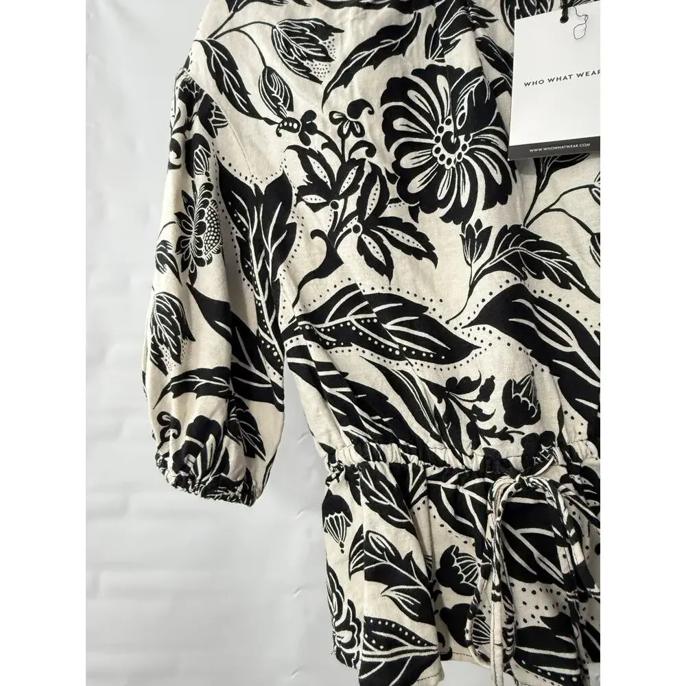 Who What Wear Blouse Women’s Size XS Black White Keyhole Back New NWT Linen - Picture 8 of 8